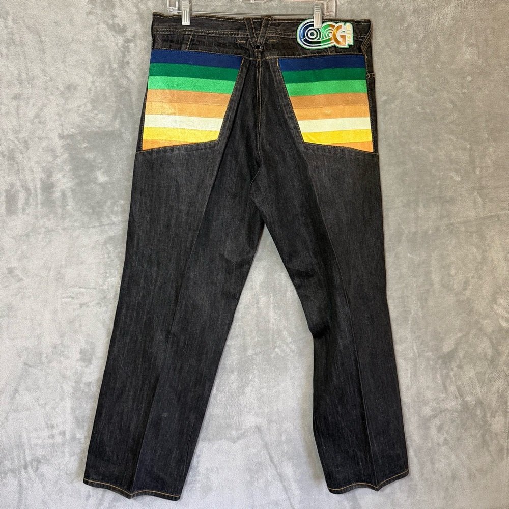 Coogi Denim Jeans Men 38x34 (Inseam 31.5) Rainbow Rasta Y2K Embroidered Pockets